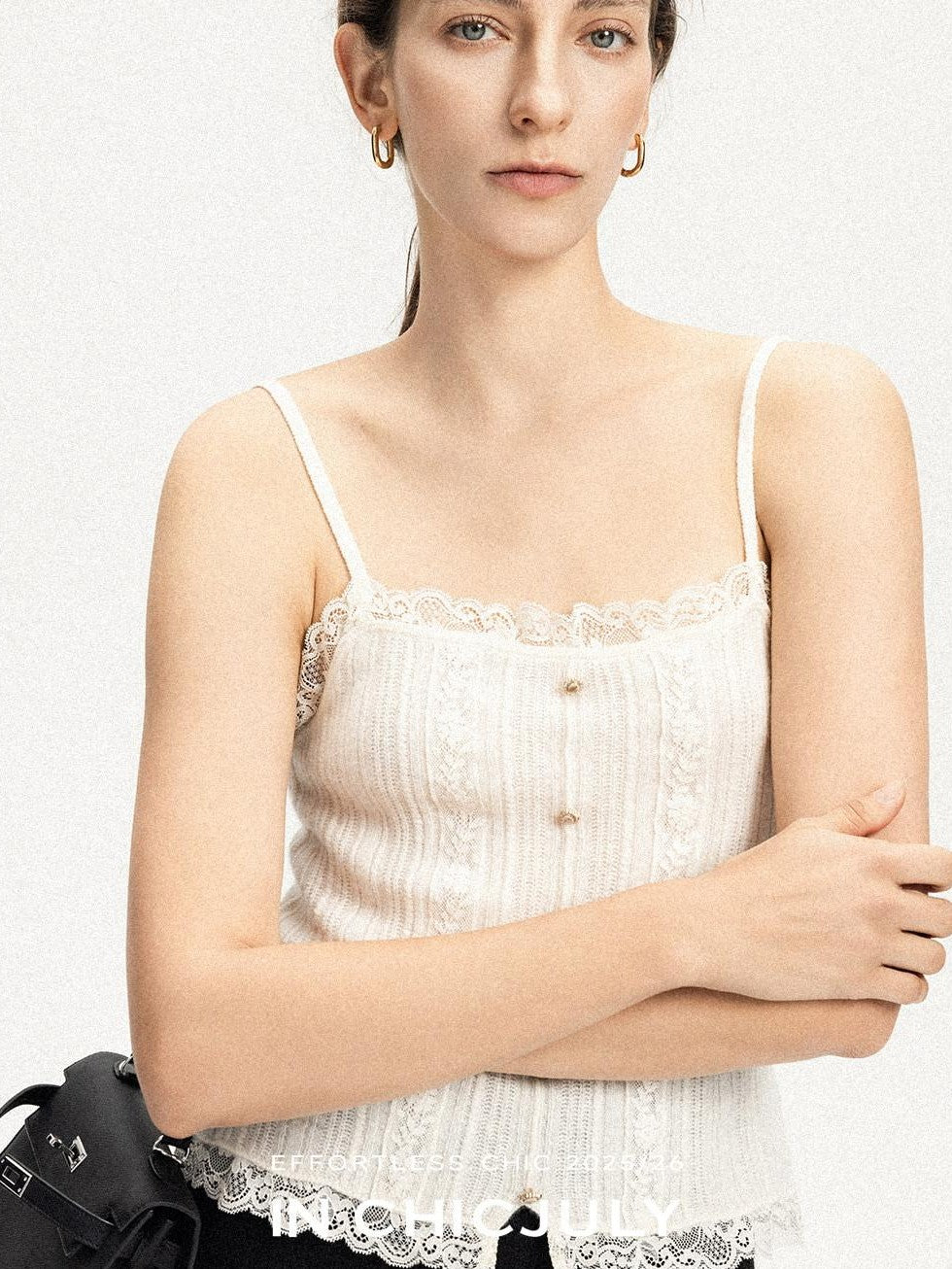 chicjuly Solid Color Lace Patchwork Special Craft Women's Pure Wool Tank Tops