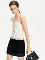 chicjuly Solid Color Lace Patchwork Special Craft Women's Pure Wool Tank Tops
