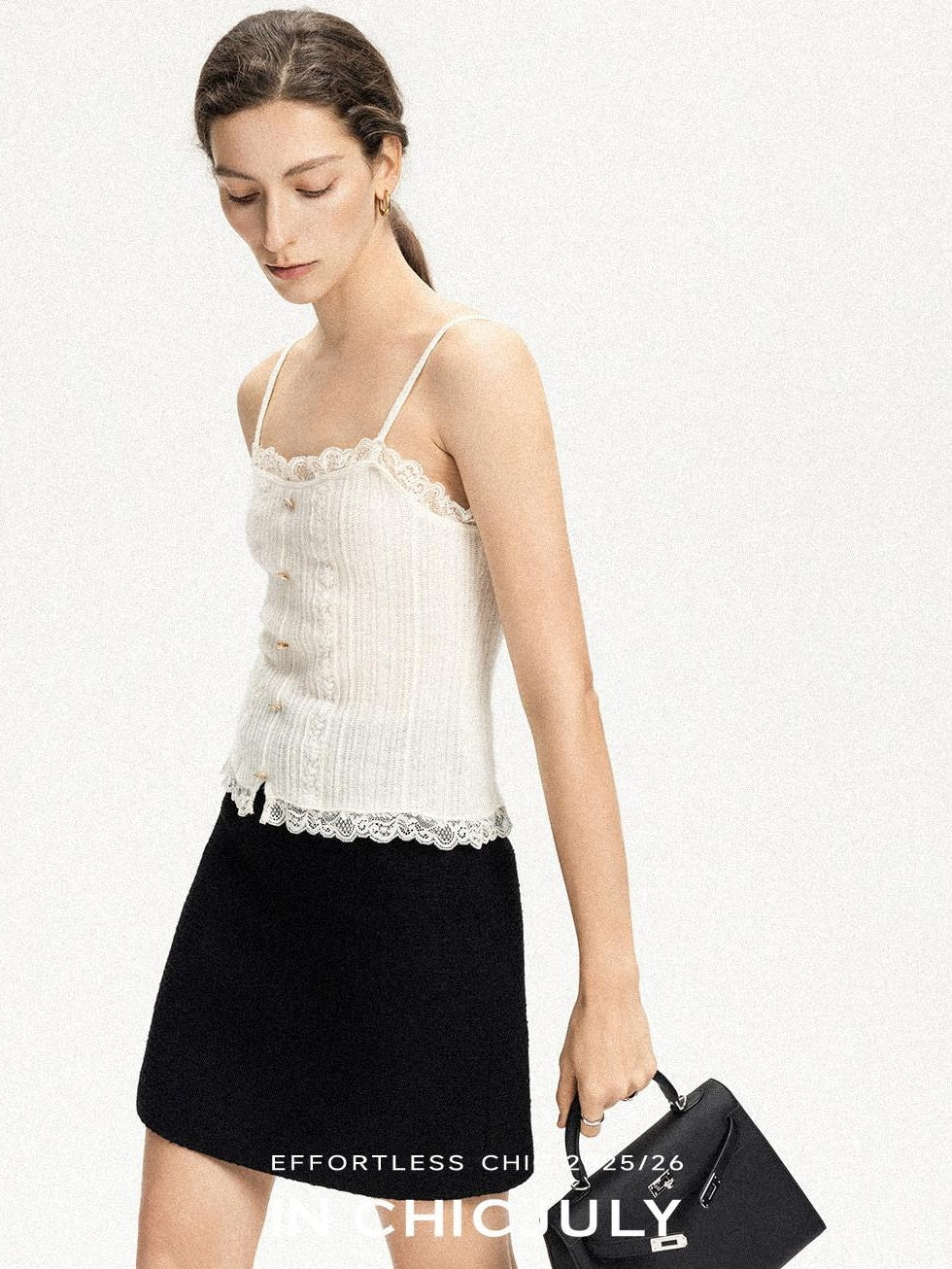 chicjuly Solid Color Lace Patchwork Special Craft Women's Pure Wool Tank Tops