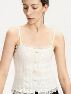 chicjuly Solid Color Lace Patchwork Special Craft Women's Pure Wool Tank Tops