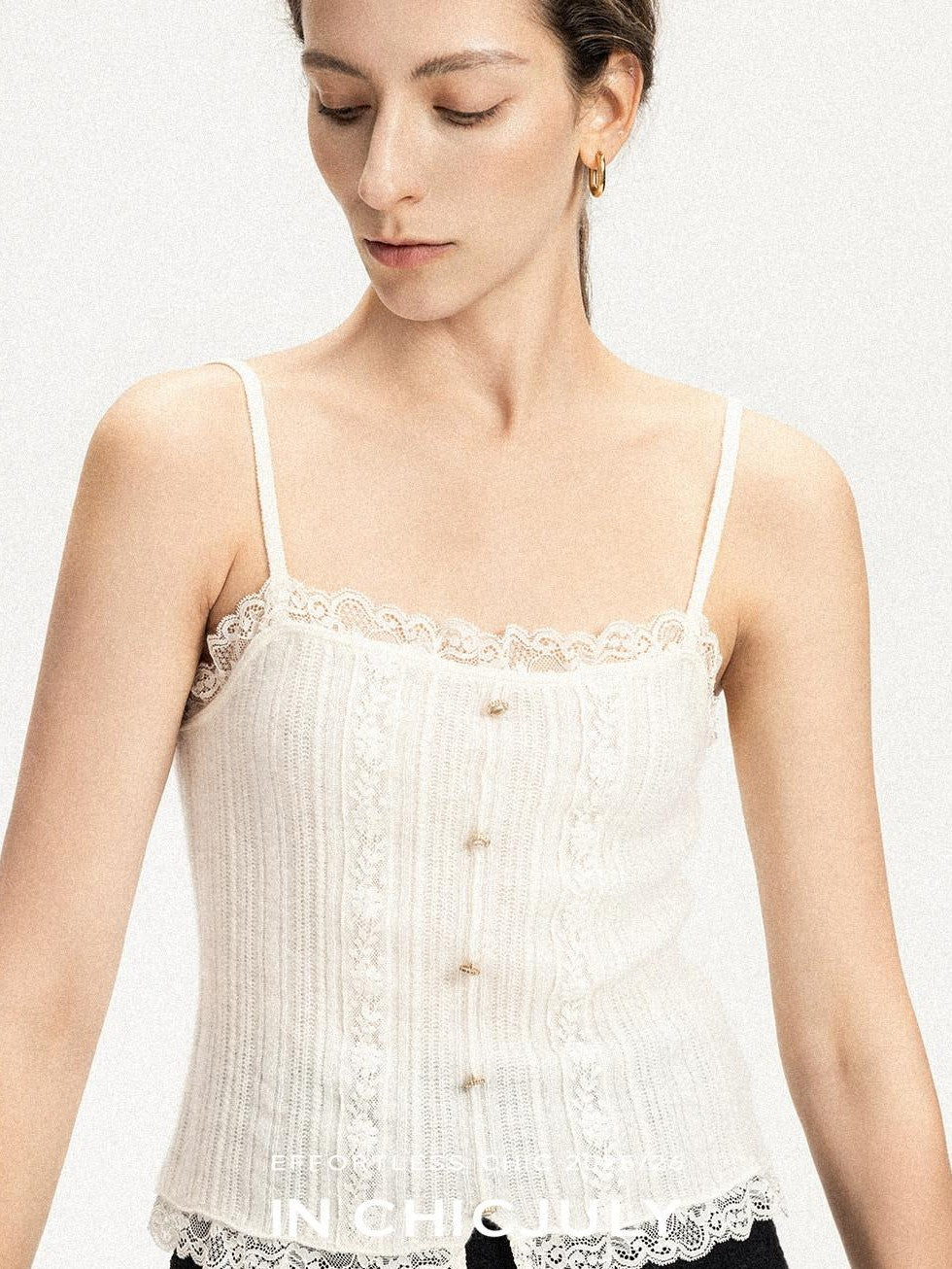 chicjuly Solid Color Lace Patchwork Special Craft Women's Pure Wool Tank Tops