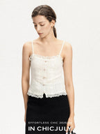 chicjuly Solid Color Lace Patchwork Special Craft Women's Pure Wool Tank Tops