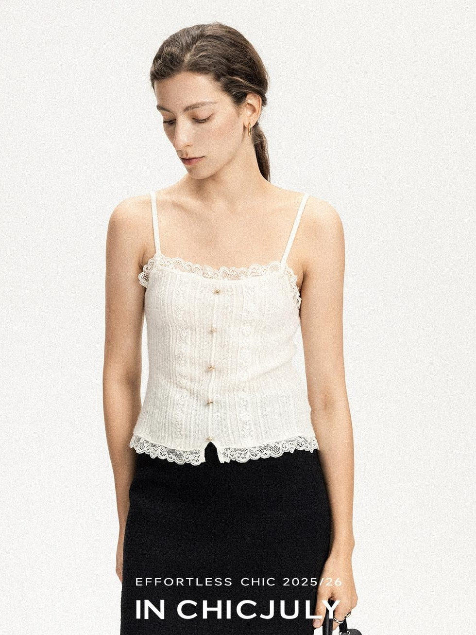 chicjuly Solid Color Lace Patchwork Special Craft Women's Pure Wool Tank Tops