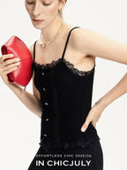 chicjuly Solid Color Lace Patchwork Special Craft Women's Pure Wool Tank Tops