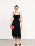 chicjuly Solid Color Lace Patchwork Special Craft Women's Pure Wool Tank Tops