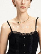 chicjuly Solid Color Lace Patchwork Special Craft Women's Pure Wool Tank Tops