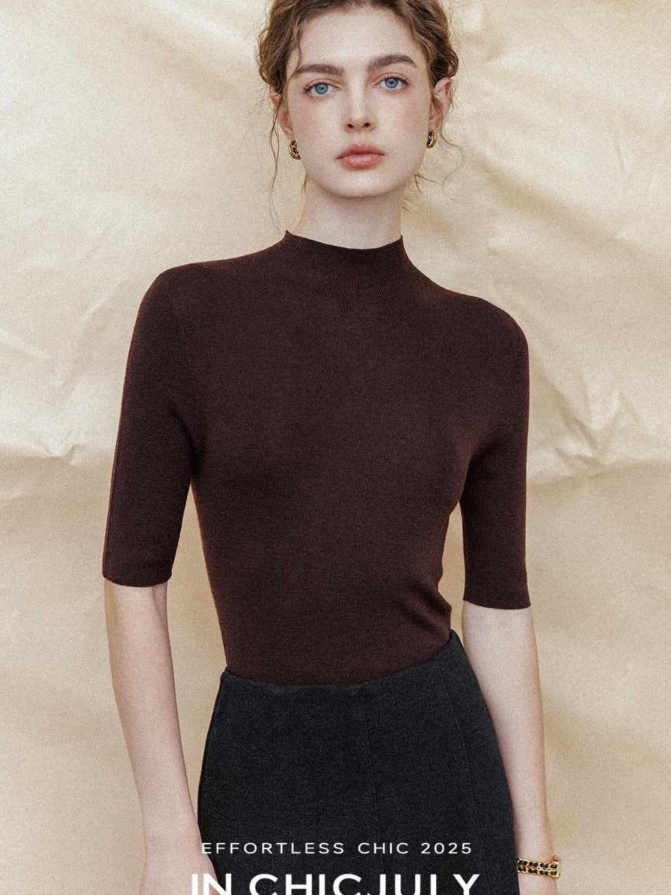 chicjuly Solid Crew Neck Knit Straight Cut Women's Fine Wool Long Sleeve T-shirts