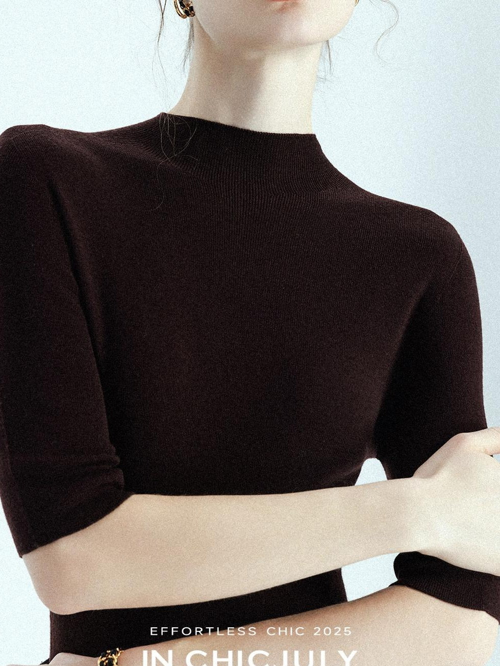 chicjuly Solid Crew Neck Knit Straight Cut Women's Fine Wool Long Sleeve T-shirts