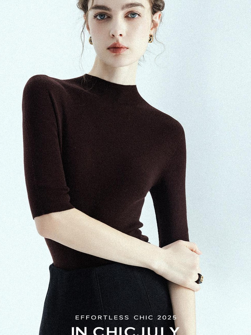 chicjuly Solid Crew Neck Knit Straight Cut Women's Fine Wool Long Sleeve T-shirts