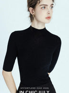 chicjuly Solid Crew Neck Knit Straight Cut Women's Fine Wool Long Sleeve T-shirts