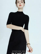 chicjuly Solid Crew Neck Knit Straight Cut Women's Fine Wool Long Sleeve T-shirts