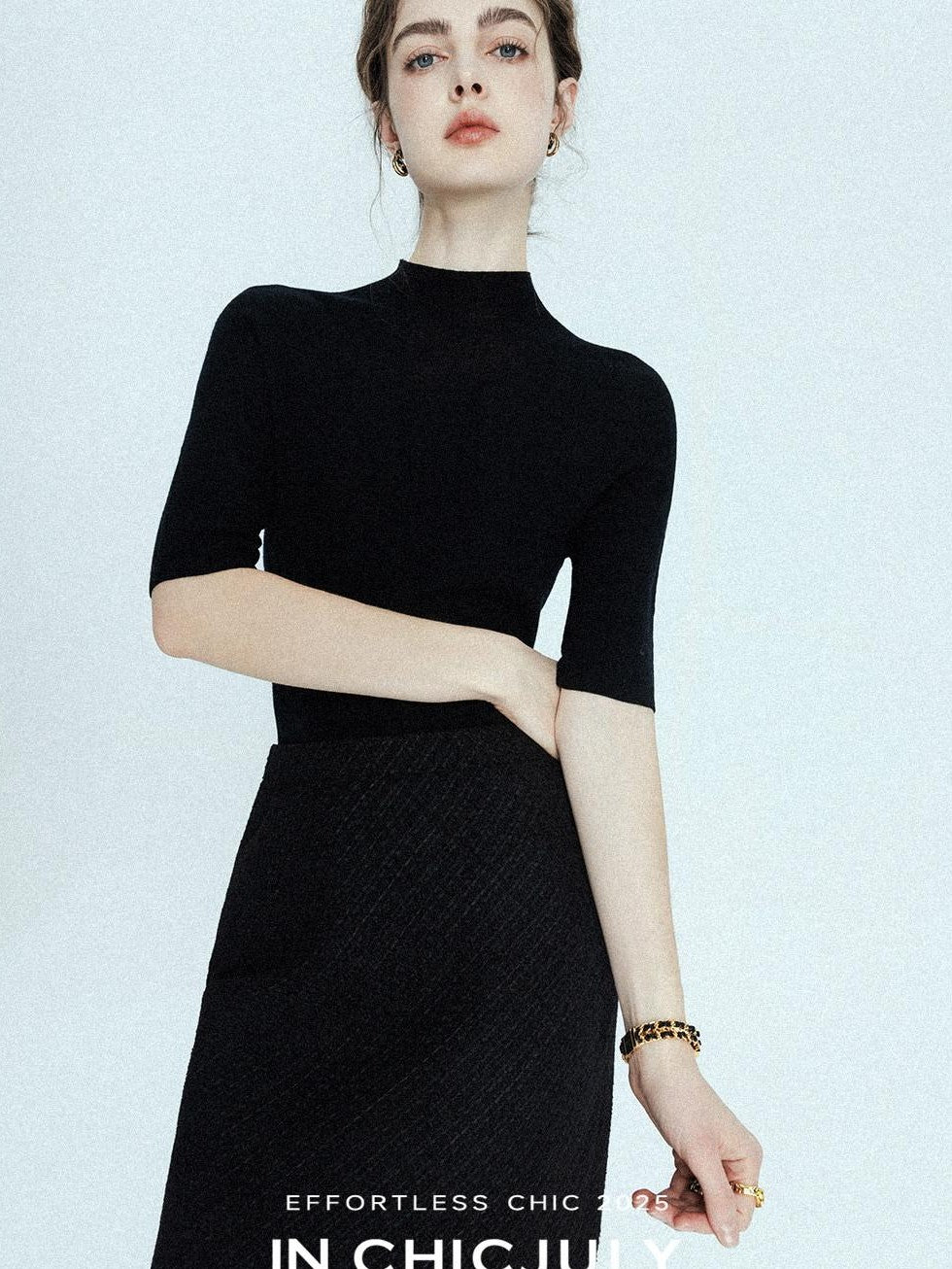 chicjuly Solid Crew Neck Knit Straight Cut Women's Fine Wool Long Sleeve T-shirts