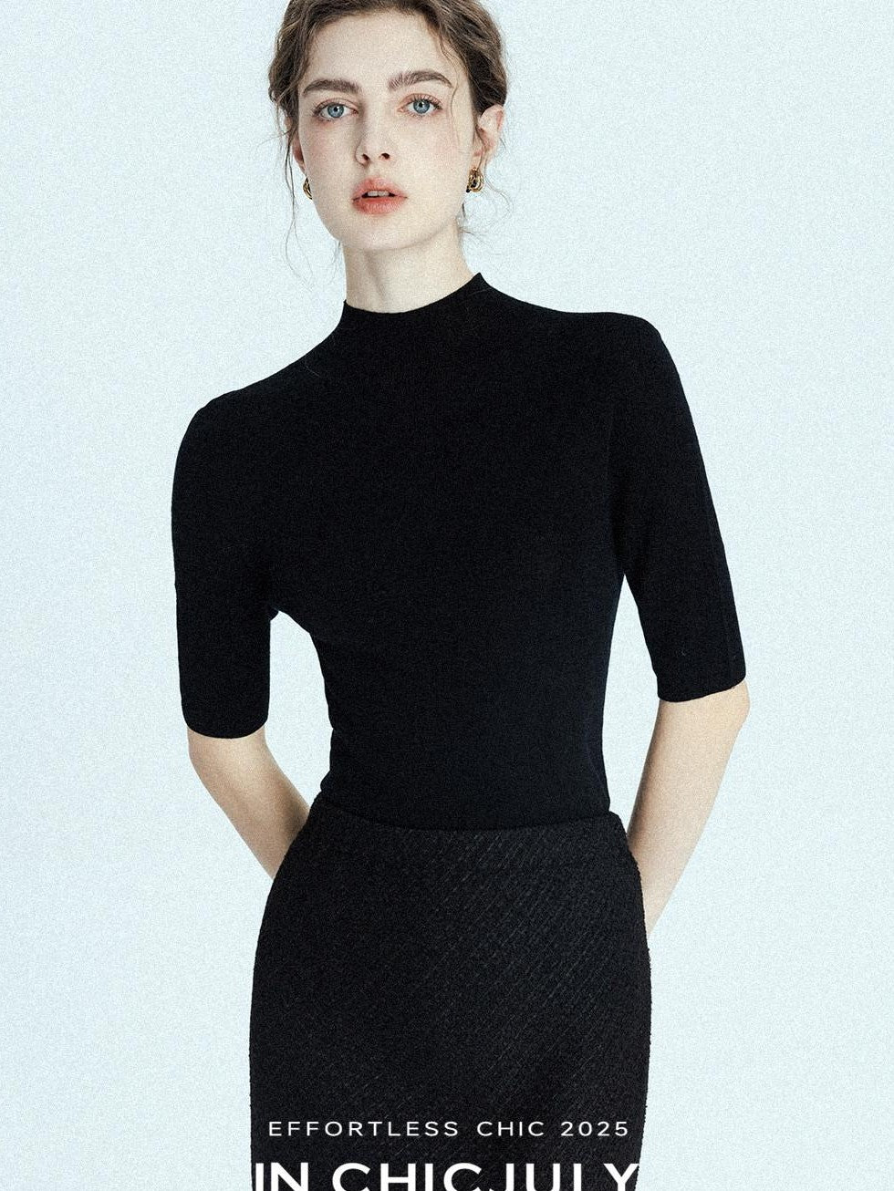 chicjuly Solid Crew Neck Knit Straight Cut Women's Fine Wool Long Sleeve T-shirts