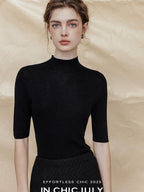 chicjuly Solid Crew Neck Knit Straight Cut Women's Fine Wool Long Sleeve T-shirts