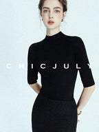 chicjuly Solid Crew Neck Knit Straight Cut Women's Fine Wool Long Sleeve T-shirts