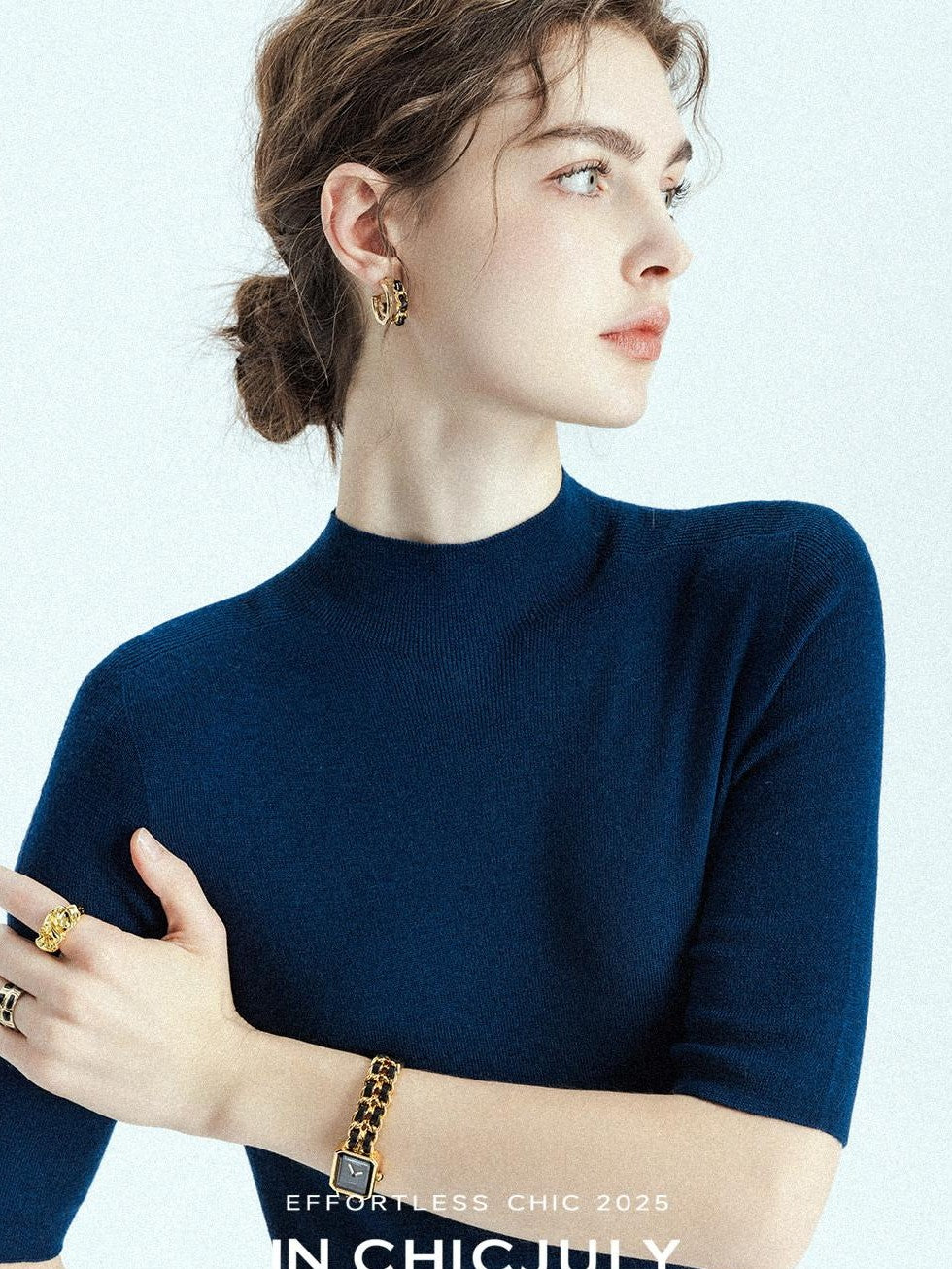 chicjuly Solid Crew Neck Knit Straight Cut Women's Fine Wool Long Sleeve T-shirts