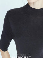 chicjuly Solid Crew Neck Knit Straight Cut Women's Fine Wool Long Sleeve T-shirts