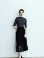 chicjuly Solid Crew Neck Knit Straight Cut Women's Fine Wool Long Sleeve T-shirts