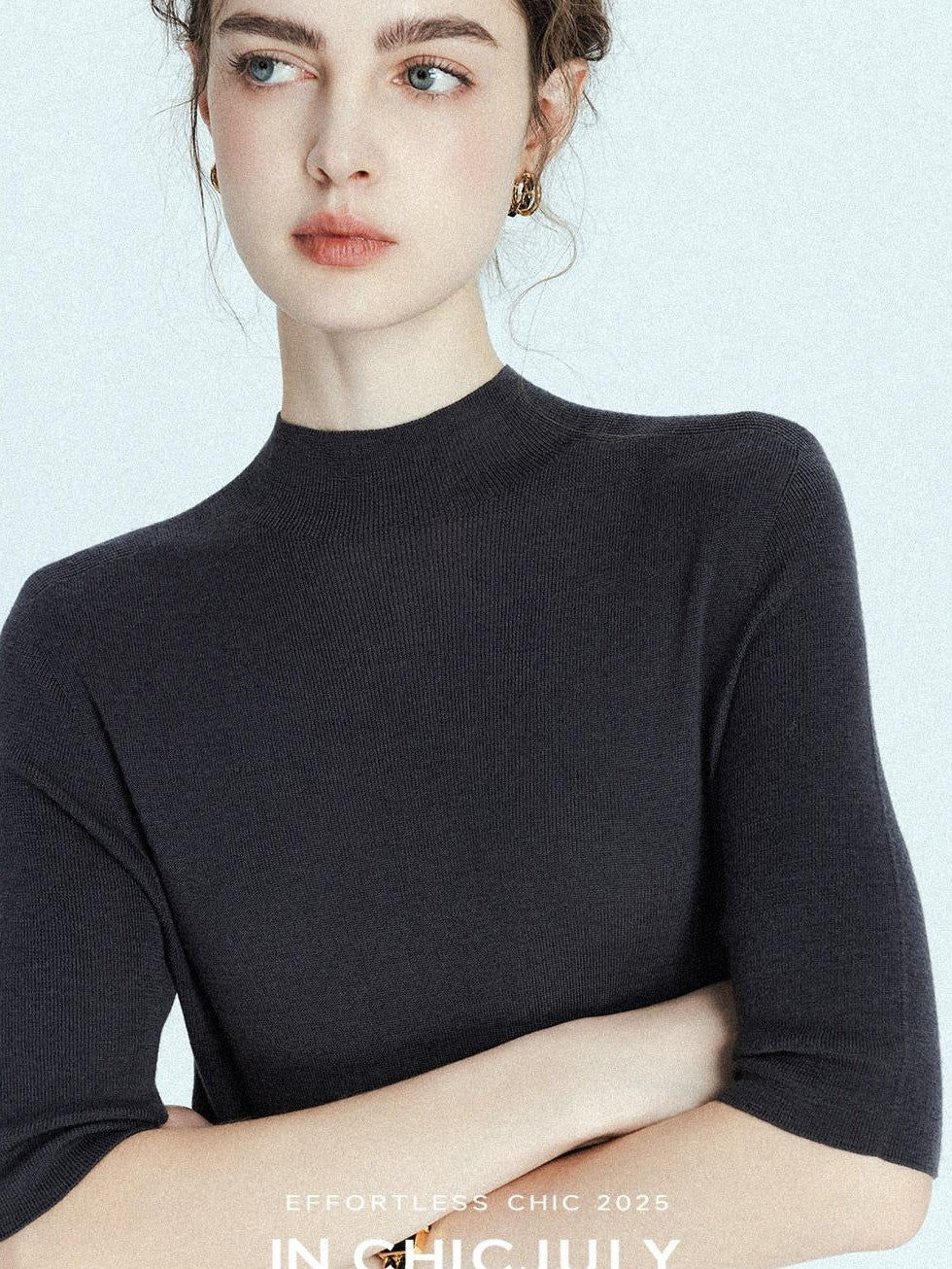 chicjuly Solid Crew Neck Knit Straight Cut Women's Fine Wool Long Sleeve T-shirts