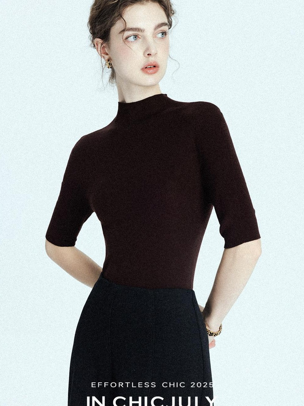 chicjuly Solid Crew Neck Knit Straight Cut Women's Fine Wool Long Sleeve T-shirts