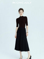 chicjuly Solid Crew Neck Knit Straight Cut Women's Fine Wool Long Sleeve T-shirts