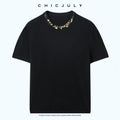 chicjuly Star Crystal Beaded Knitted Round Neck Women's Wool Short Sleeve T-shirts 1046661710803