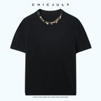 chicjuly Star Crystal Beaded Knitted Round Neck Women's Wool Short Sleeve T-shirts 1046661710803