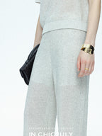 chicjuly Star Sparkle Knit Crewneck Short Sleeve Women's Linen Silk Top & Pants Sets