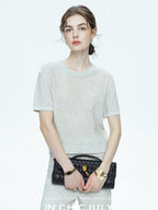 chicjuly Star Sparkle Knit Crewneck Short Sleeve Women's Linen Silk Top & Pants Sets