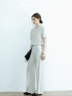 chicjuly Star Sparkle Knit Crewneck Short Sleeve Women's Linen Silk Top & Pants Sets