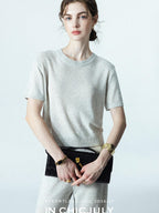 chicjuly Star Sparkle Knit Crewneck Short Sleeve Women's Linen Silk Top & Pants Sets