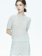 chicjuly Star Sparkle Knit Crewneck Short Sleeve Women's Linen Silk Top & Pants Sets