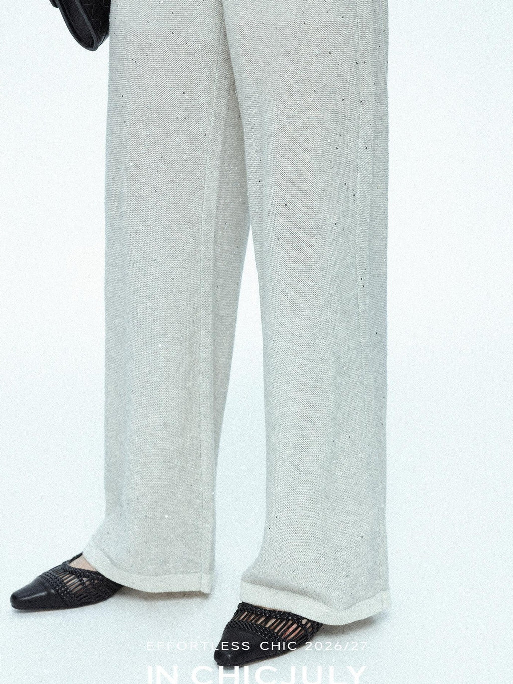 chicjuly Star Sparkle Knit Crewneck Short Sleeve Women's Linen Silk Top & Pants Sets