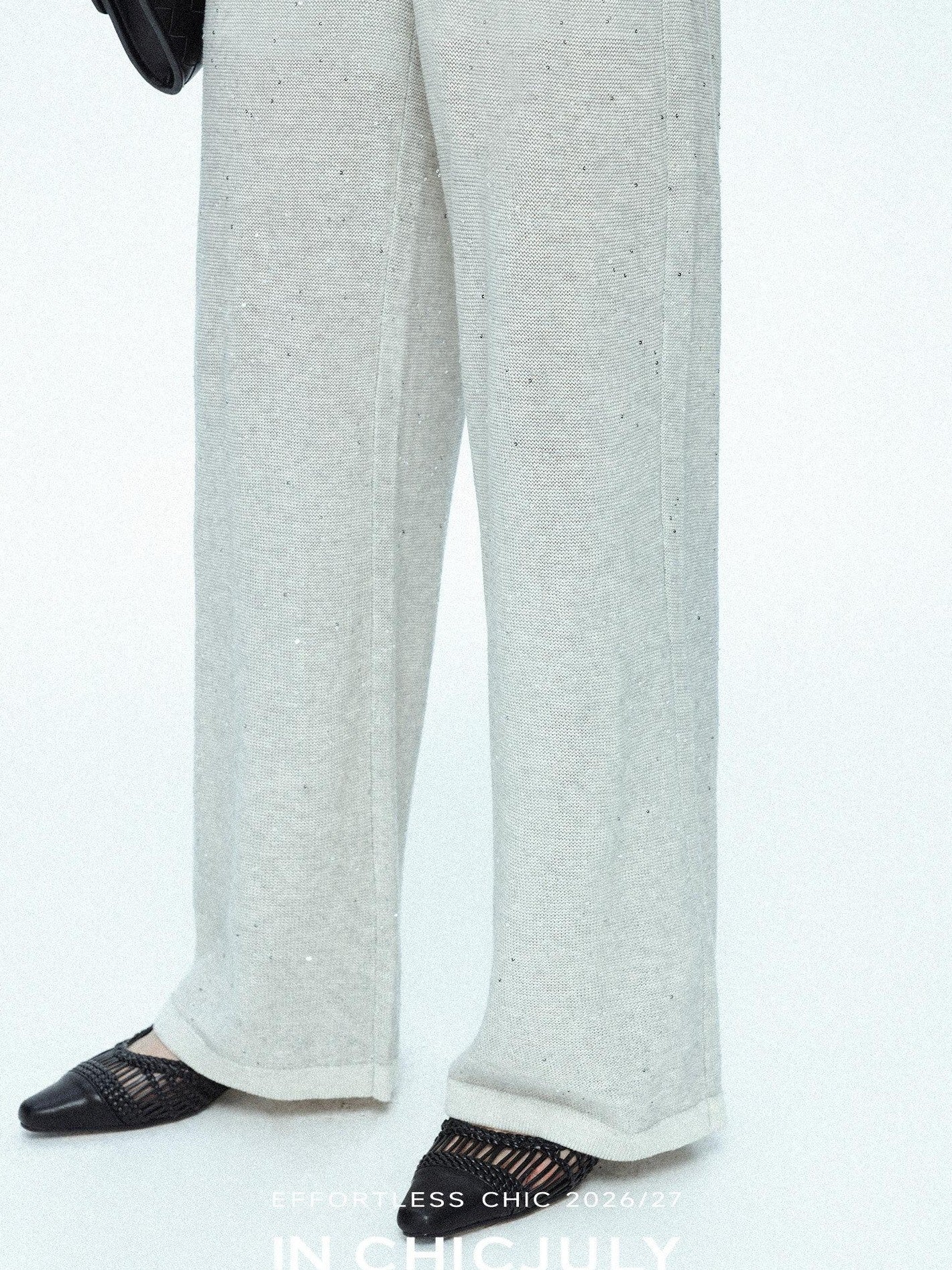 chicjuly Star Sparkle Knit Crewneck Short Sleeve Women's Linen Silk Top & Pants Sets