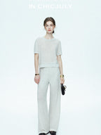 chicjuly Star Sparkle Knit Crewneck Short Sleeve Women's Linen Silk Top & Pants Sets
