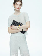 chicjuly Star Sparkle Knit Crewneck Short Sleeve Women's Linen Silk Top & Pants Sets