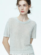 chicjuly Star Sparkle Knit Crewneck Short Sleeve Women's Linen Silk Top & Pants Sets