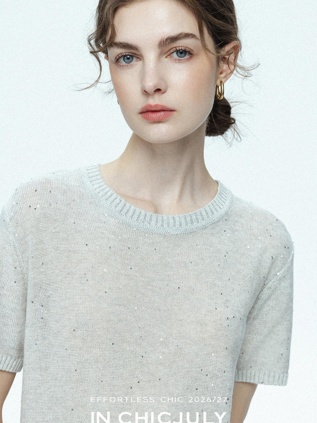 chicjuly Star Sparkle Knit Crewneck Short Sleeve Women's Linen Silk Top & Pants Sets