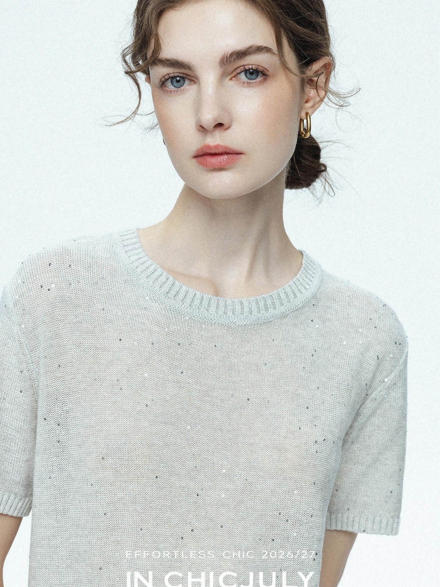 chicjuly Star Sparkle Knit Crewneck Short Sleeve Women's Linen Silk Top & Pants Sets
