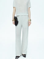 chicjuly Star Sparkle Knit Crewneck Short Sleeve Women's Linen Silk Top & Pants Sets