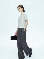 chicjuly Star Sparkle Knit Crewneck Short Sleeve Women's Linen Silk Top & Pants Sets