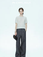 chicjuly Star Sparkle Knit Crewneck Short Sleeve Women's Linen Silk Top & Pants Sets