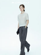 chicjuly Star Sparkle Knit Crewneck Short Sleeve Women's Linen Silk Top & Pants Sets