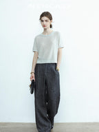 chicjuly Star Sparkle Knit Crewneck Short Sleeve Women's Linen Silk Top & Pants Sets