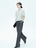 chicjuly Star Sparkle Knit Crewneck Short Sleeve Women's Linen Silk Top & Pants Sets