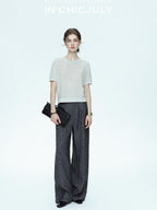 chicjuly Star Sparkle Knit Crewneck Short Sleeve Women's Linen Silk Top & Pants Sets