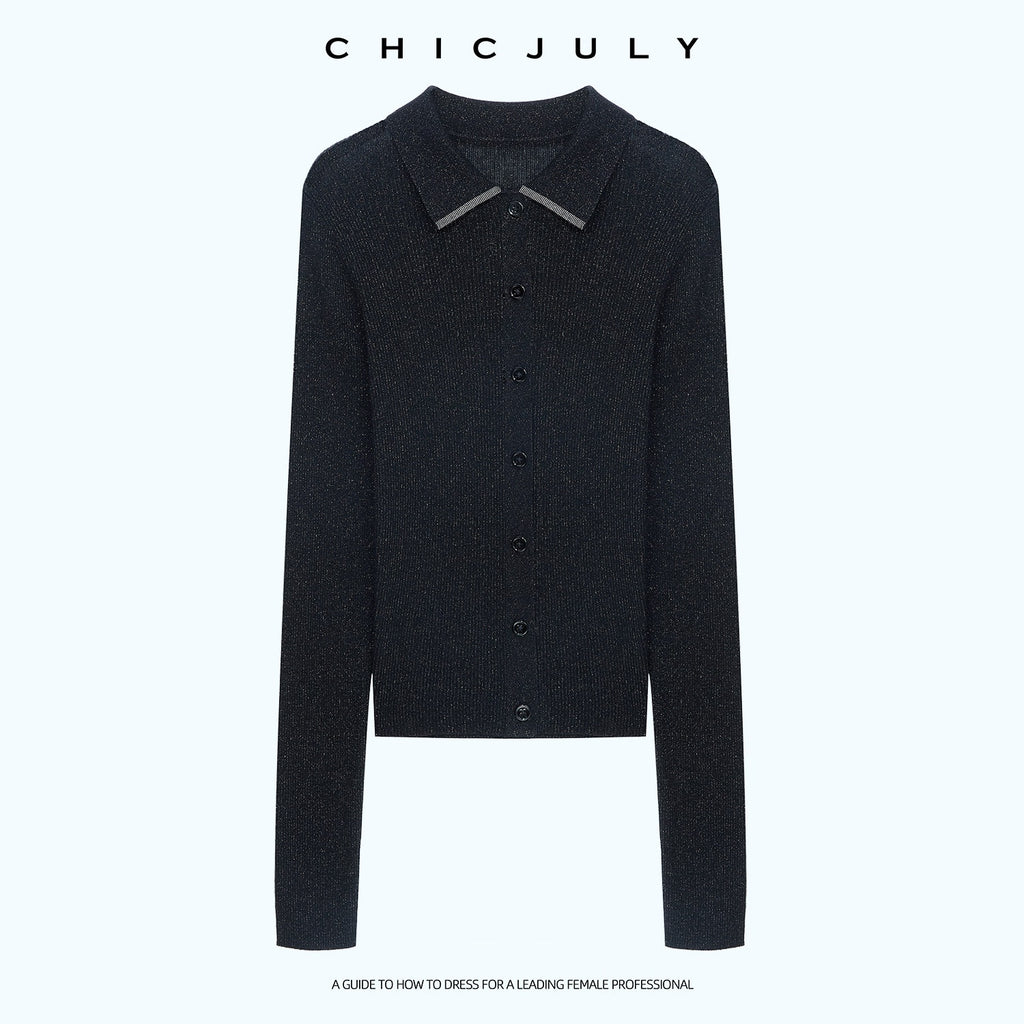 chicjuly Starlight Handmade 3d Small Stud Beaded Polo Collar Women's Wool Slim Cardigans 999461536774