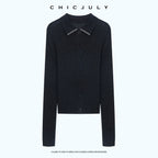 chicjuly Starlight Handmade 3d Small Stud Beaded Polo Collar Women's Wool Slim Cardigans 999461536774