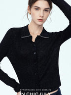 chicjuly Starlight Handmade 3d Small Stud Beaded Polo Collar Women's Wool Slim Cardigans