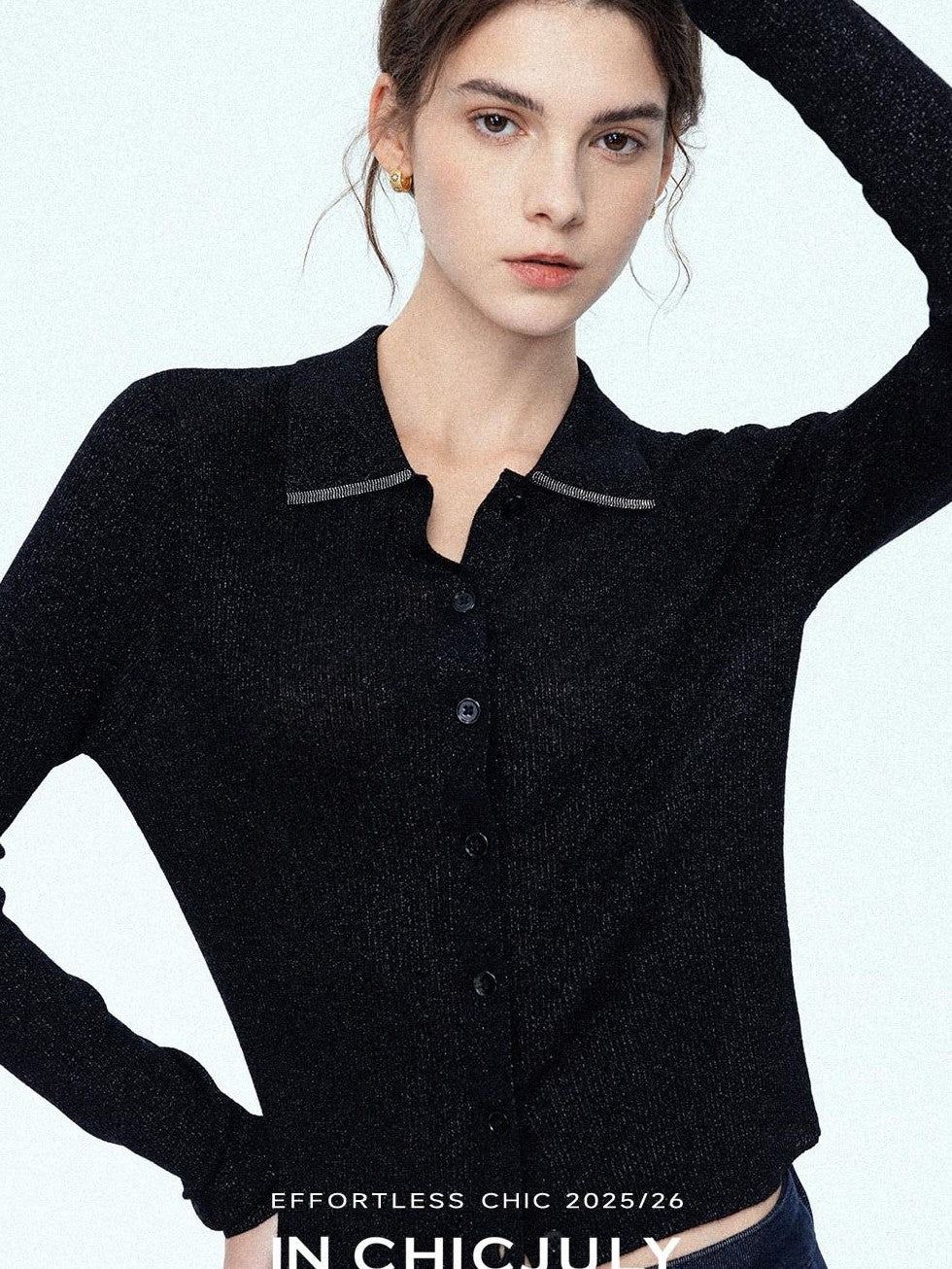 chicjuly Starlight Handmade 3d Small Stud Beaded Polo Collar Women's Wool Slim Cardigans
